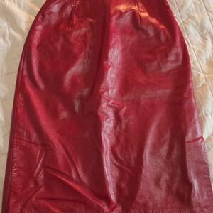 Danier Red Leather Pencil Skirt